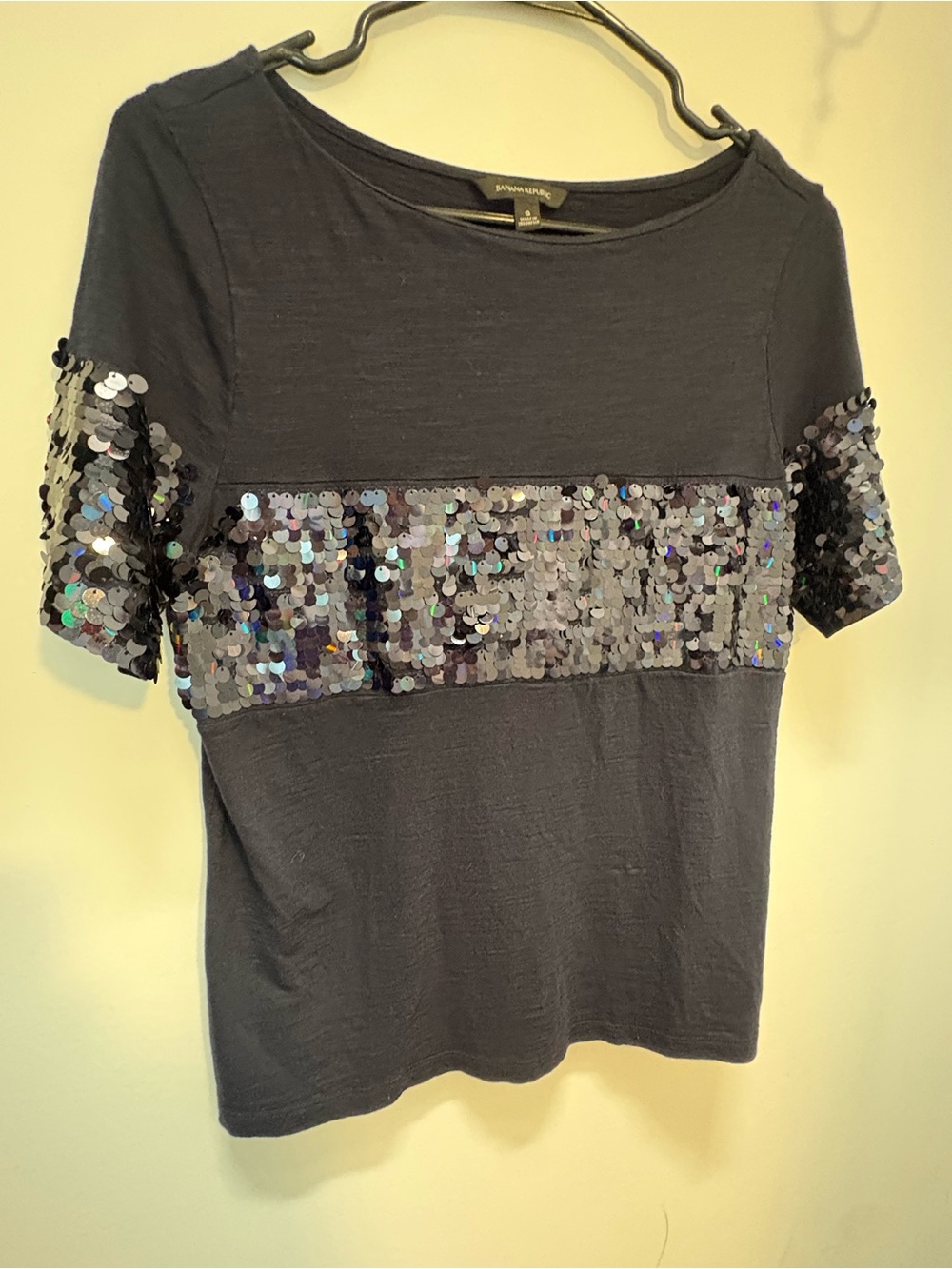 Banana Republic Black Short Sleeve Top with Sequin Band